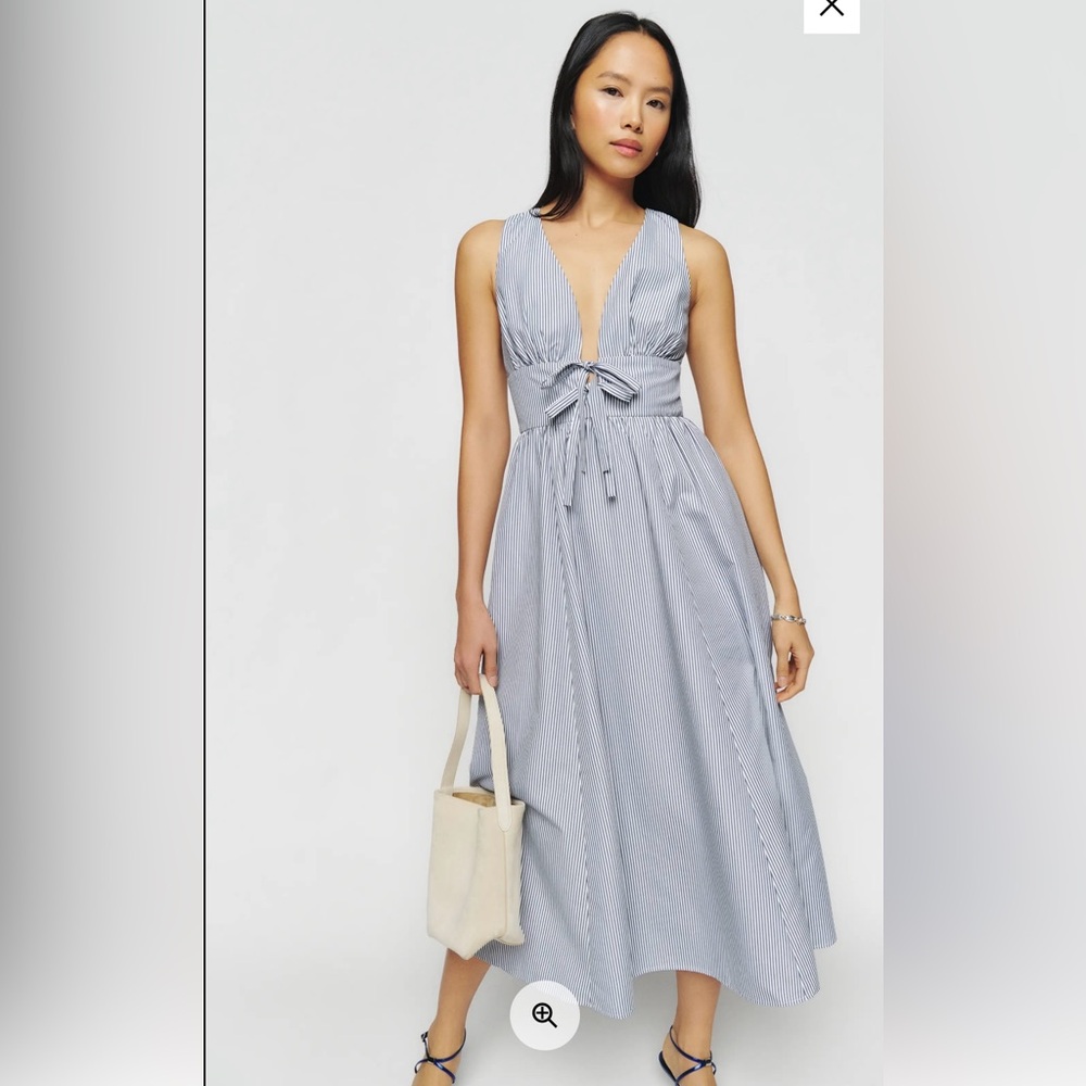 Reformation Blue and White Striped midi Dress
